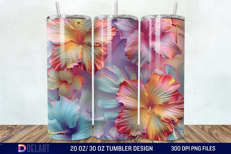 3d Pastel Colored Hibiscus Floral Tumbler Wrap example image 1