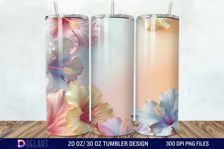 3d Pastel Colored Hibiscus Floral Tumbler Wrap example image 1