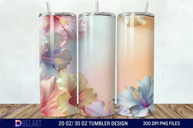 3d Pastel Colored Hibiscus Floral Tumbler Wrap