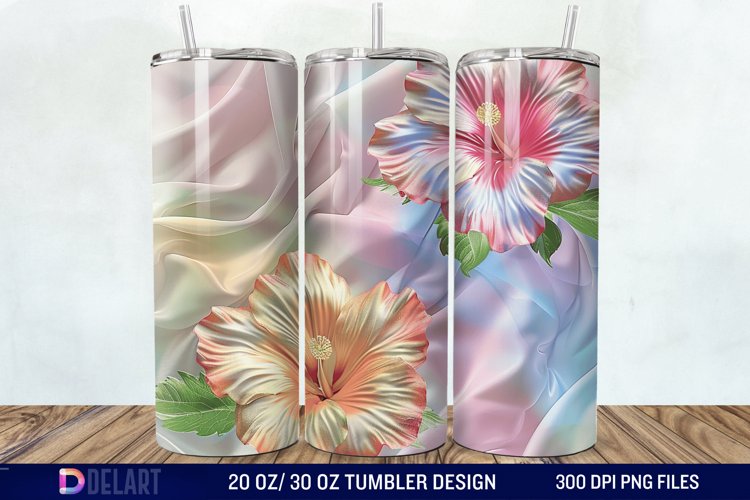 3d Pastel Colored Hibiscus Floral Tumbler Wrap example image 1
