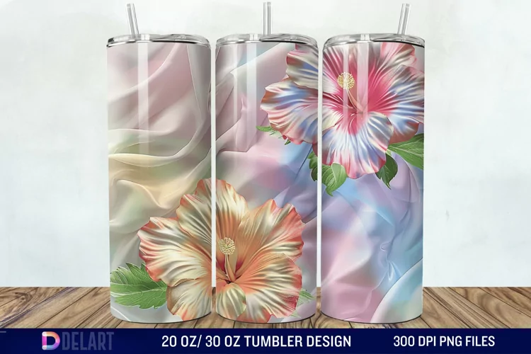3d Pastel Colored Hibiscus Floral Tumbler Wrap