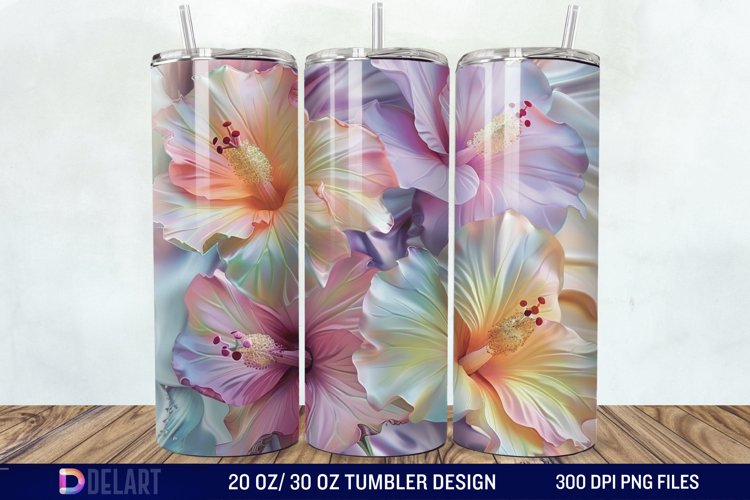 3d Pastel Colored Hibiscus Floral Tumbler Wrap example image 1