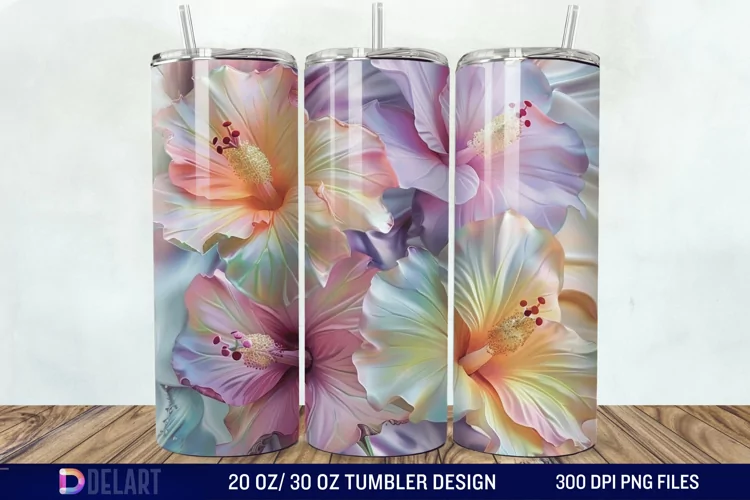 3d Pastel Colored Hibiscus Floral Tumbler Wrap