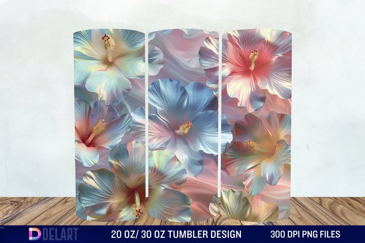 3d Pastel Colored Hibiscus Floral Tumbler Wrap example image 1