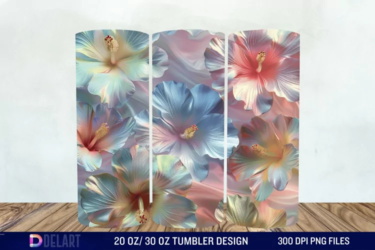 3d Pastel Colored Hibiscus Floral Tumbler Wrap