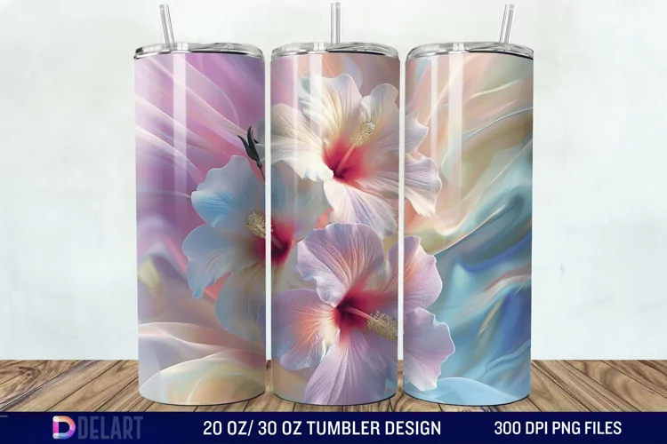 3d Pastel Colored Hibiscus Floral Tumbler Wrap