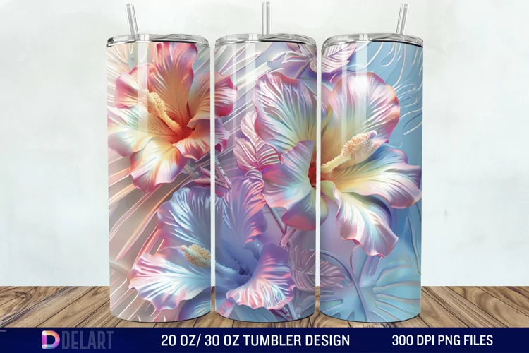 3d Pastel Colored Hibiscus Floral Tumbler Wrap