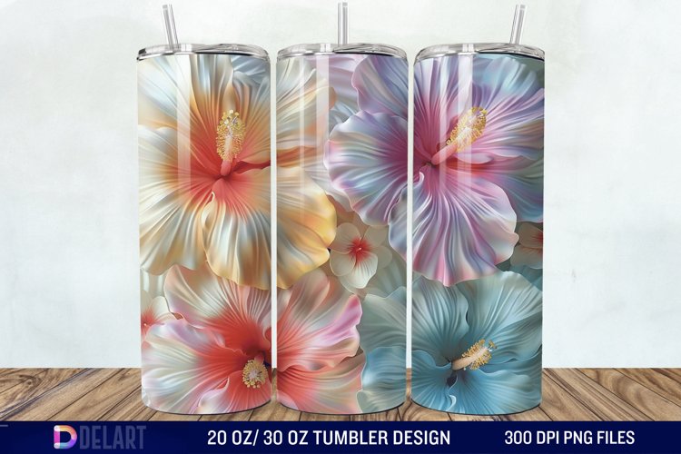 3d Pastel Colored Hibiscus Floral Tumbler Wrap example image 1
