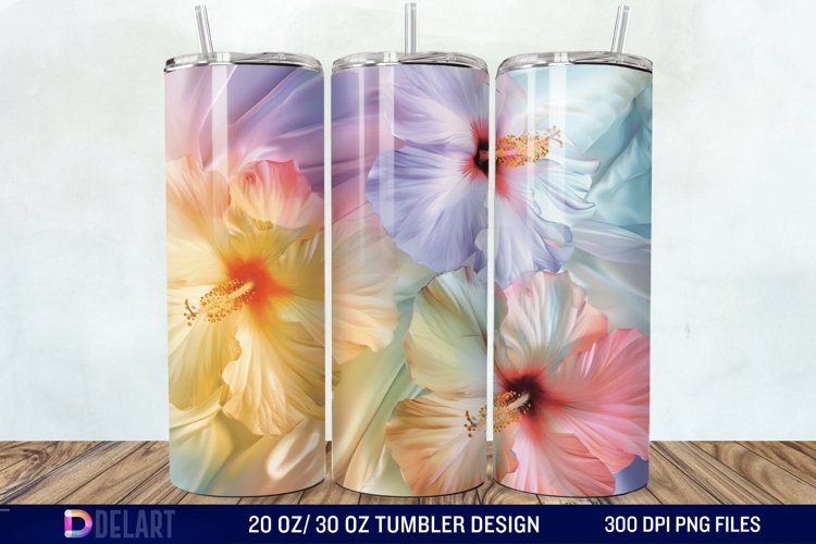 3d Pastel Colored Hibiscus Floral Tumbler Wrap example image 1