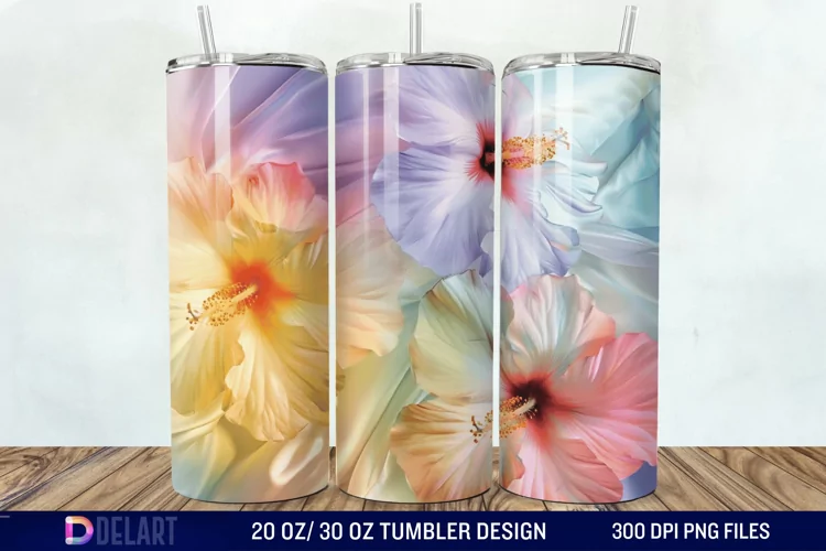 3d Pastel Colored Hibiscus Floral Tumbler Wrap