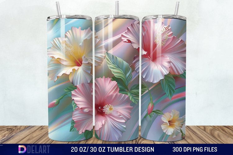 3d Pastel Colored Hibiscus Floral Tumbler Wrap example image 1