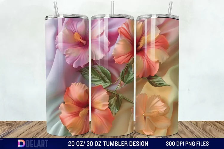 3d Pastel Colored Hibiscus Floral Tumbler Wrap
