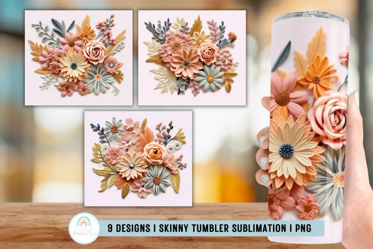 3D Flowers Tumbler Sublimation I 3D Tumbler
