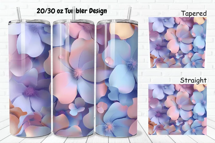 3D Pastel Flowers 20/30oz Skinny Tumbler