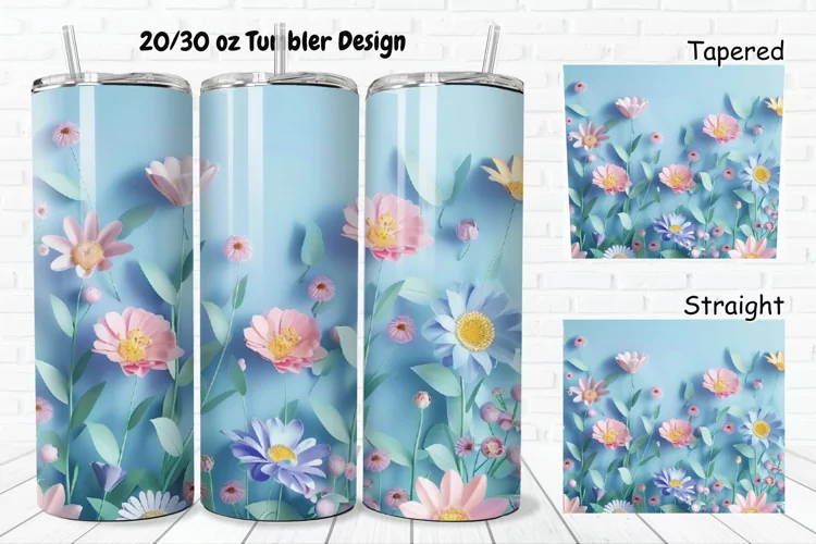 3D Pastel Flowers 20/30oz Skinny Tumbler