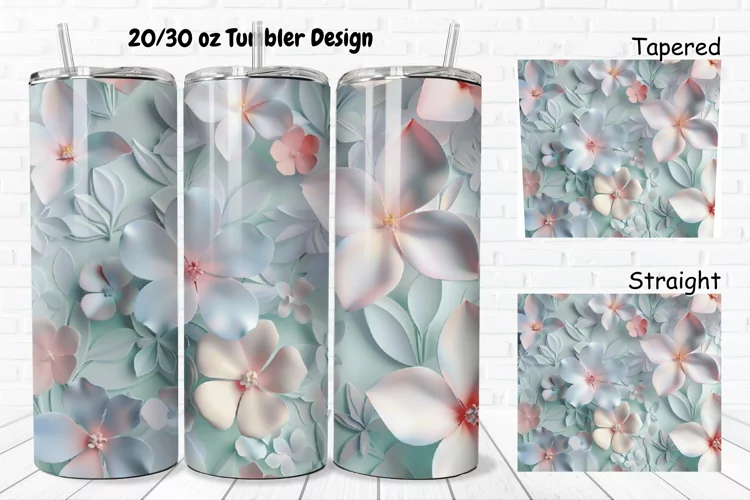 3D Pastel Flowers 20/30oz Skinny Tumbler