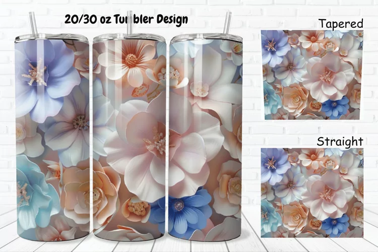 3D Pastel Flowers 20/30oz Skinny Tumbler