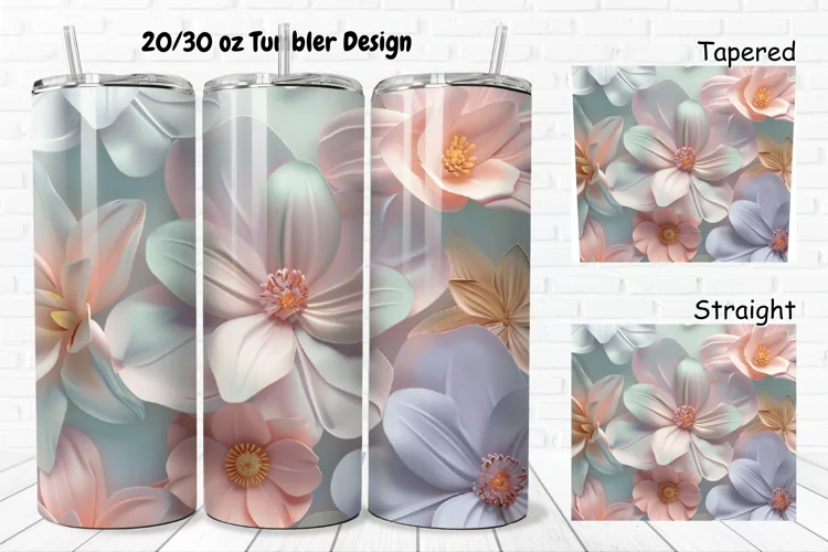 3D Pastel Flowers 20/30oz Skinny Tumbler