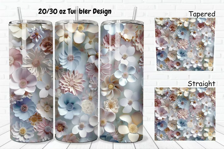 3D Pastel Flowers 20/30oz Skinny Tumbler