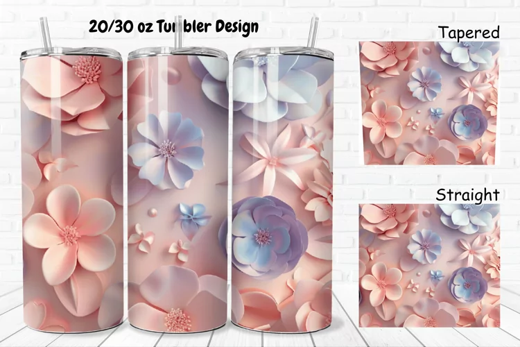 3D Pastel Flowers 20/30oz Skinny Tumbler