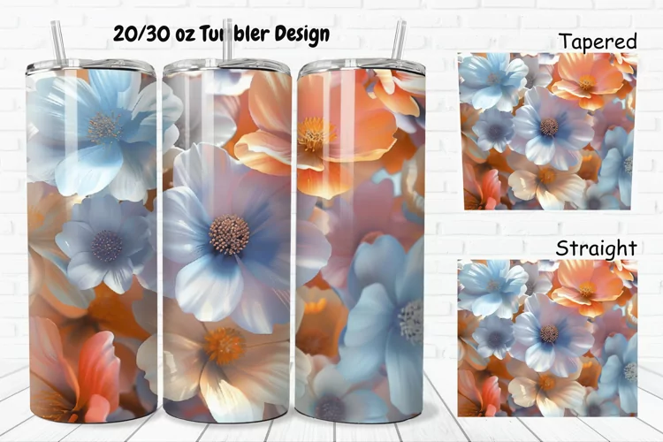 3D Pastel Flowers 20/30oz Skinny Tumbler