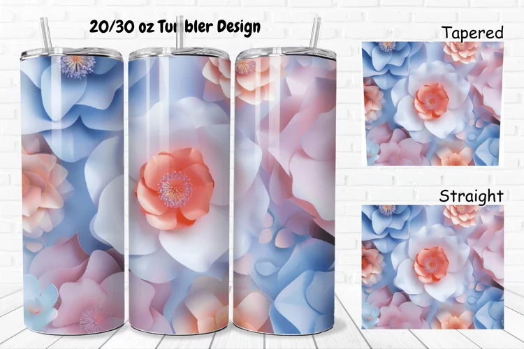 3D Pastel Flowers 20/30oz Skinny Tumbler