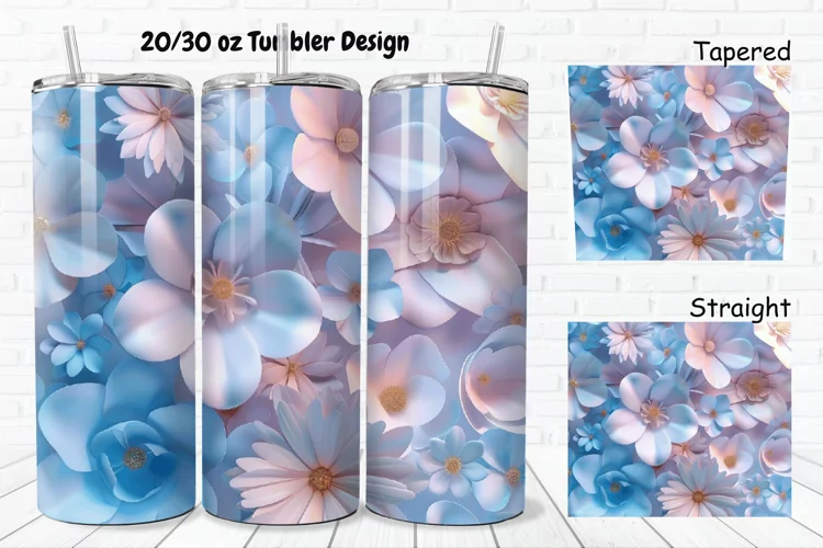 3D Pastel Flowers 20/30oz Skinny Tumbler