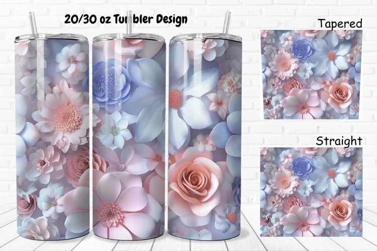 3D Pastel Flowers 20/30oz Skinny Tumbler