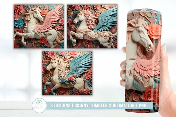 3D Pastel Pegasus Tumbler Sublimation I 3D Tumbler Wrap