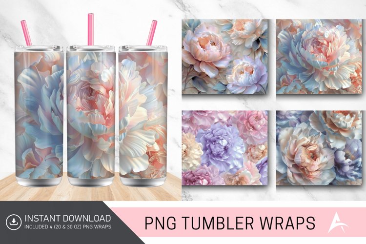 3D Pastel Peonies Flowers Tumbler Wrap example image 1