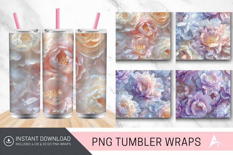 3D Pastel Peonies Flowers Tumbler Wrap example image 1