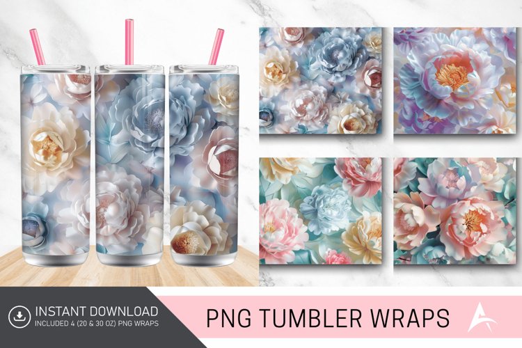 3D Pastel Peonies Flowers Tumbler Wrap example image 1