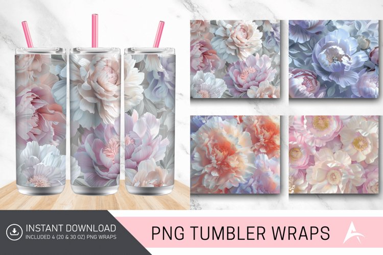 3D Pastel Peonies Flowers Tumbler Wrap example image 1
