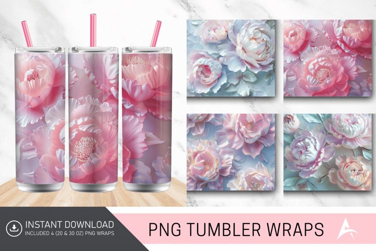 3D Pastel Peonies Flowers Tumbler Wrap example image 1