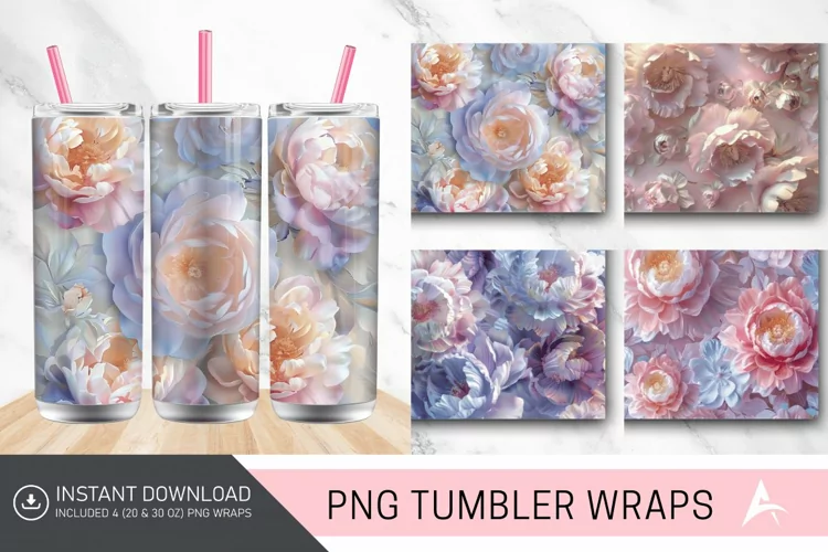 3D Pastel Peonies Flowers Tumbler Wrap