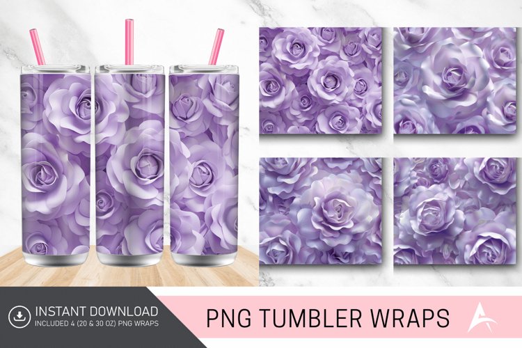 3D Pastel Purple Roses Tumbler Wrap