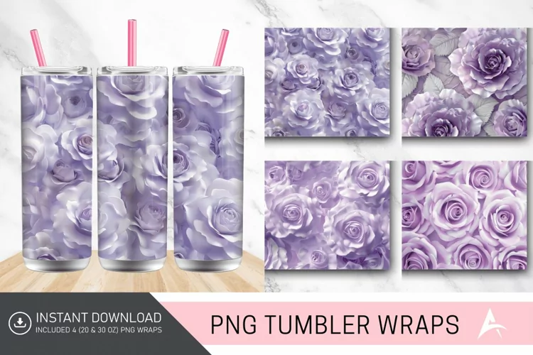 3D Pastel Purple Roses Tumbler Wrap