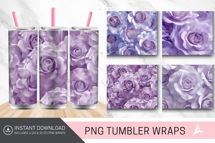 3D Pastel Purple Roses Tumbler Wrap example image 1