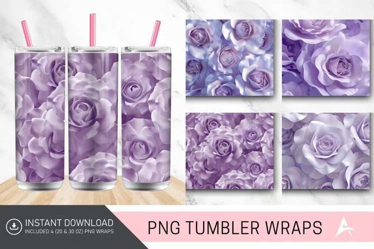 3D Pastel Purple Roses Tumbler Wrap