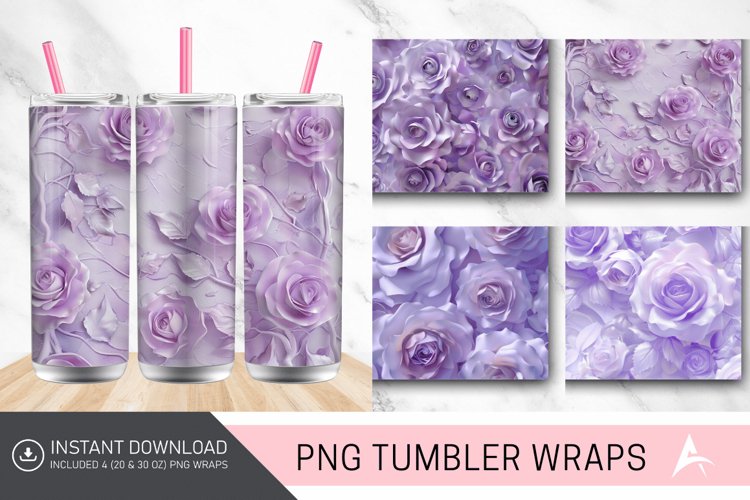 3D Pastel Purple Roses Tumbler Wrap example image 1