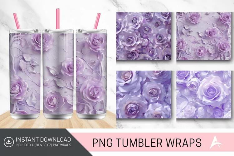 3D Pastel Purple Roses Tumbler Wrap