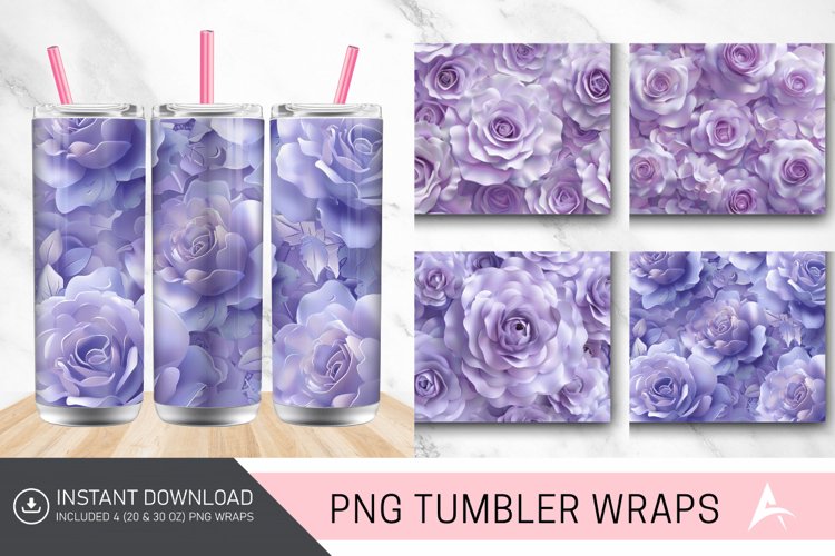 3D Pastel Purple Roses Tumbler Wrap example image 1
