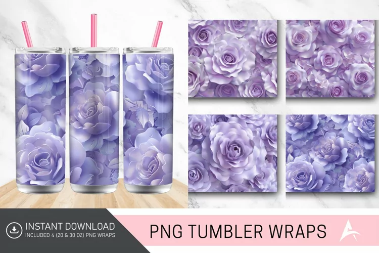 3D Pastel Purple Roses Tumbler Wrap