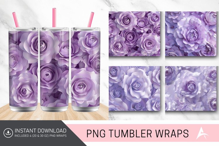 3D Pastel Purple Roses Tumbler Wrap