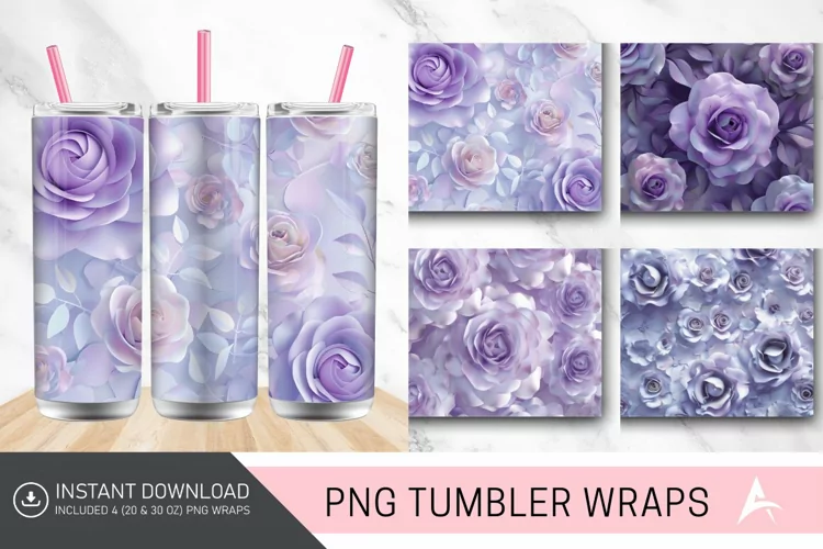 3D Pastel Purple Roses Tumbler Wrap
