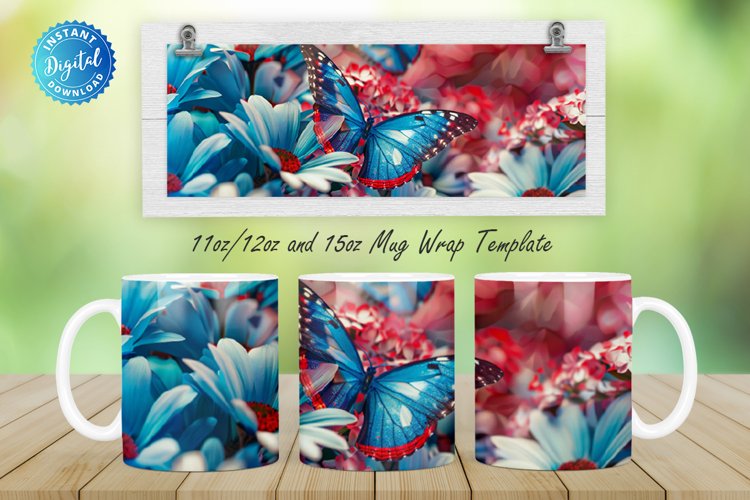 3D Patriotic Butterfly And Flowers 11, 12 & 15 Oz Mug