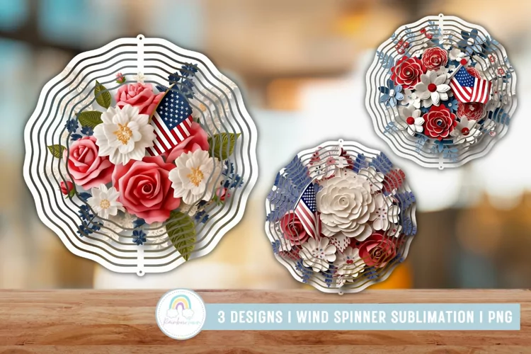 3D Patriotic Flowers Wind Spinner Sublimation PNG