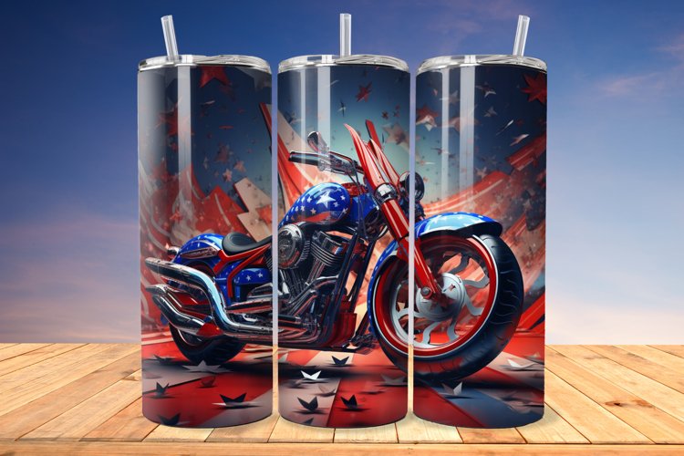 3D Patriotic Motorcycle 20oz/30oz Skinny Tumbler