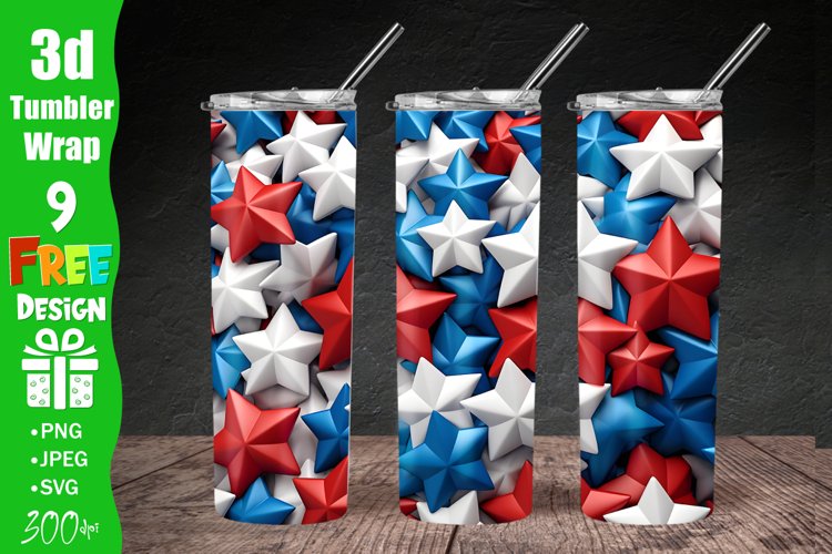 3D Patriotic Tumbler Wrap, 20oz Skinny Straight Tumbler