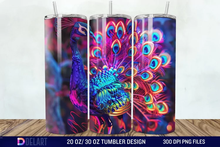 3D Peacock Neon Tumbler Wrap